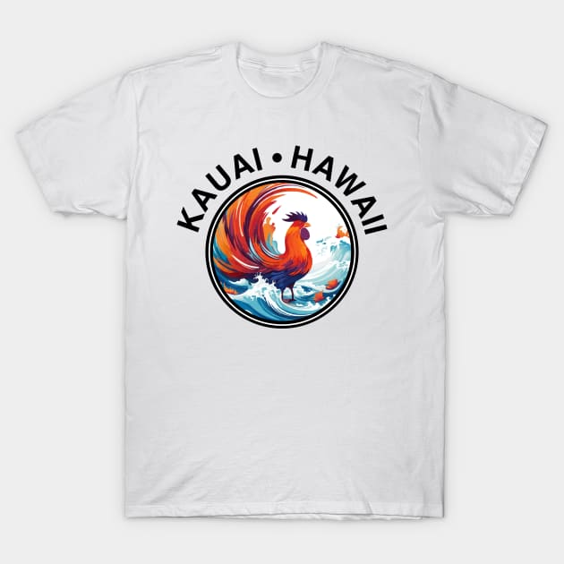 Kauai Hawaii - Rooster (with Black Lettering) T-Shirt by VelvetRoom